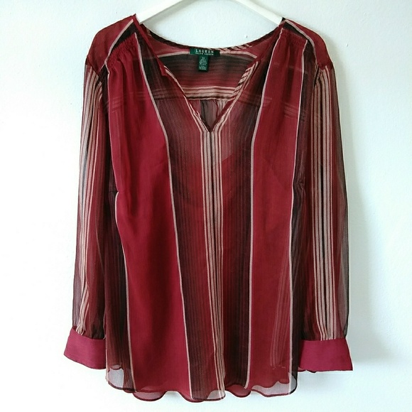 Ralph Lauren Tops - Ralph Lauren maroon blouse with stripes plus size